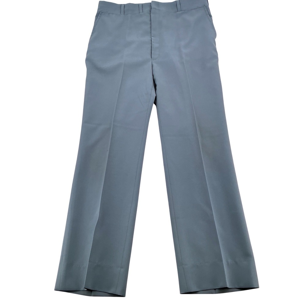 Hubbard Slacks Dress Pants Mens 36x32 Blue Solid Straight Leg Vintage 70s Retro
